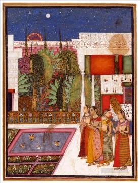 人気のインド料理 Painting - インドの宮殿庭園にいる 4 人の女性